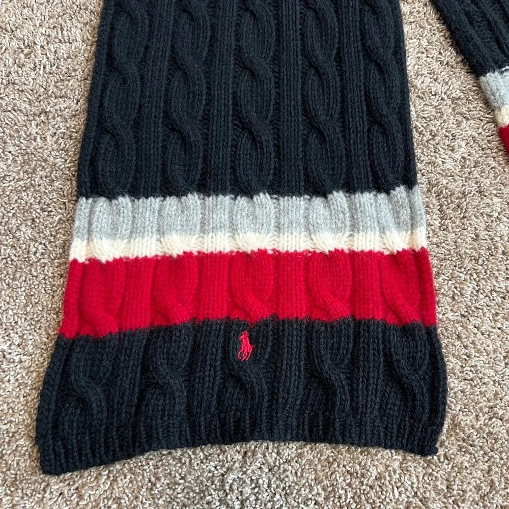 Polo Ralph Lauren Vintage Cable Knit Winter Scarf Wool Blend Black Red Grey RARE